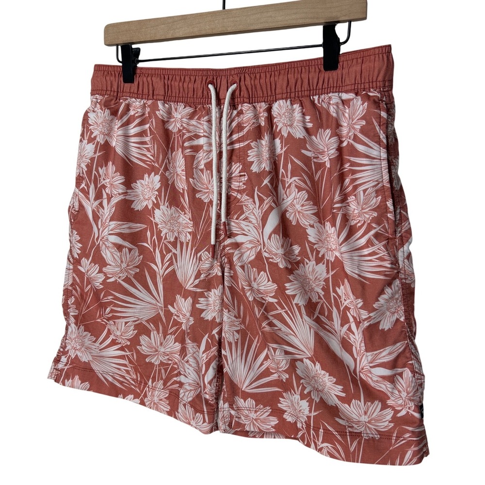 Rails Mens Floral Palm Print Swim Shorts Rust-Red Jungle Board Shorts Size M EUC